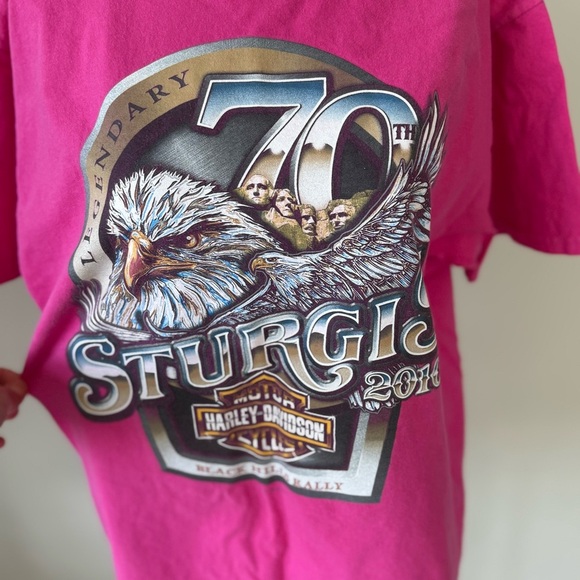 Harley Davidson 70th Anniversary Sturges Pink Graphic T-Shirt with Eagle Design - Picture 4 of 7